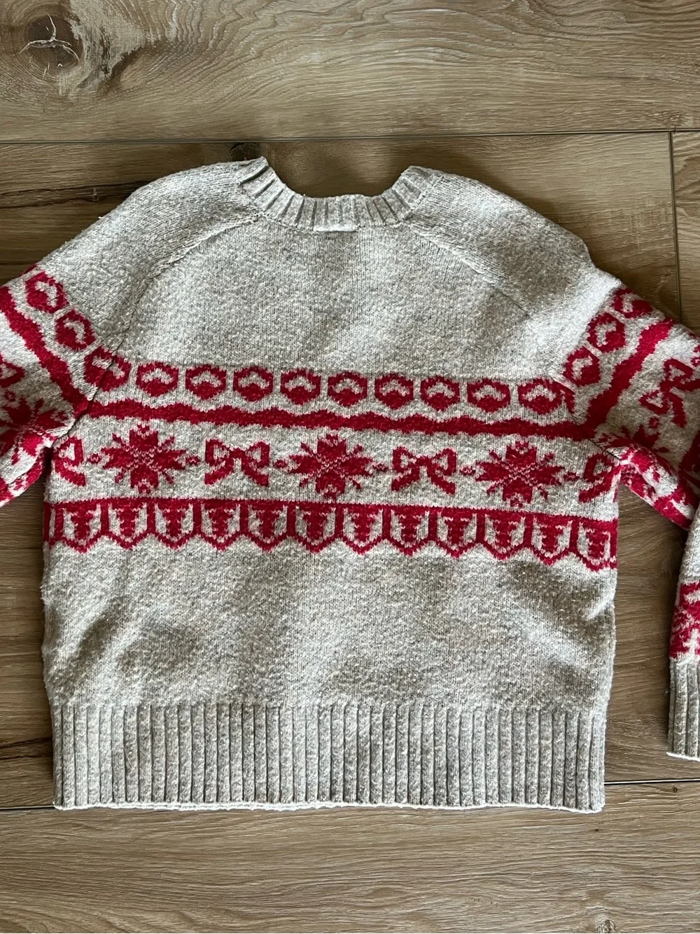 abercrombie kids Cream Sweater with Red Fair Isle Motif